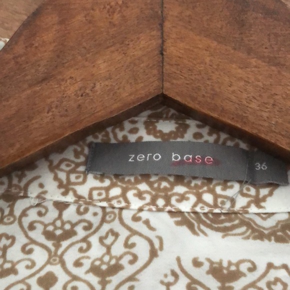 Tan/ Creme pattered, sleeveless, long wrap blouse, Zero, Eur36/US6, - Picture 2 of 10